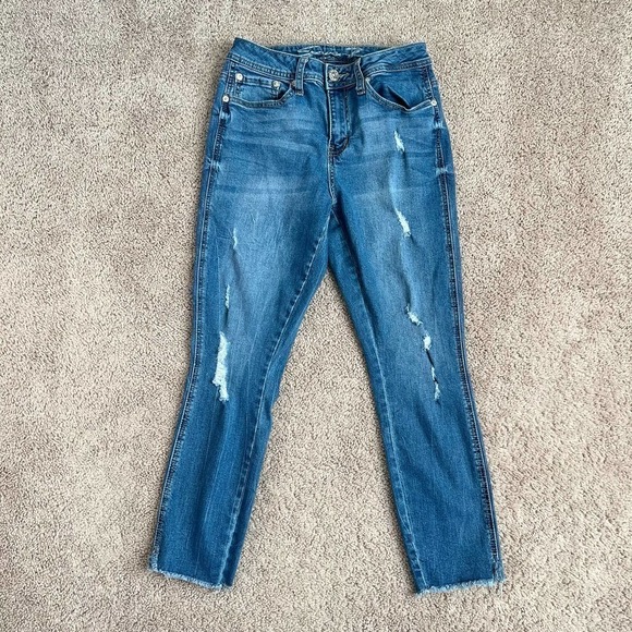 SEVEN7 Medium Wash Distressed High Rise Ankle Skinny Stretch Denim Jeans 4 - Picture 1 of 6